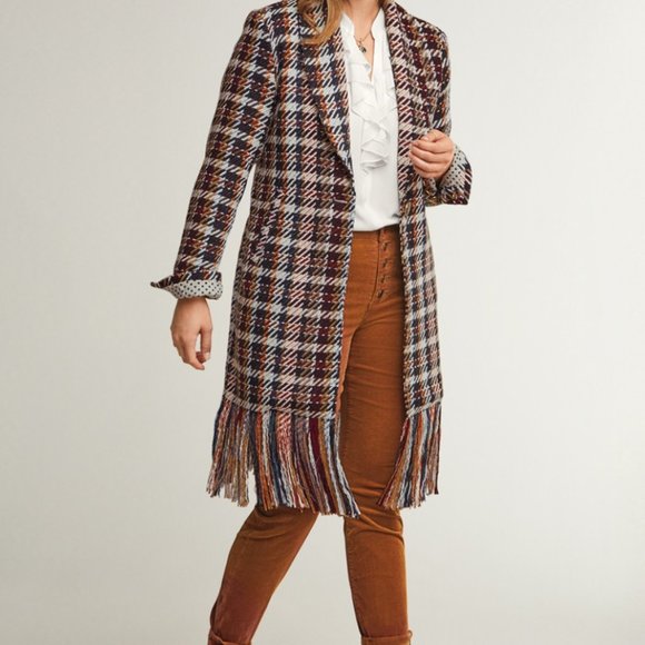 CAbi Regency plaid fringe boho plaid blanket Coat (M) ❤️ - Picture 6 of 11